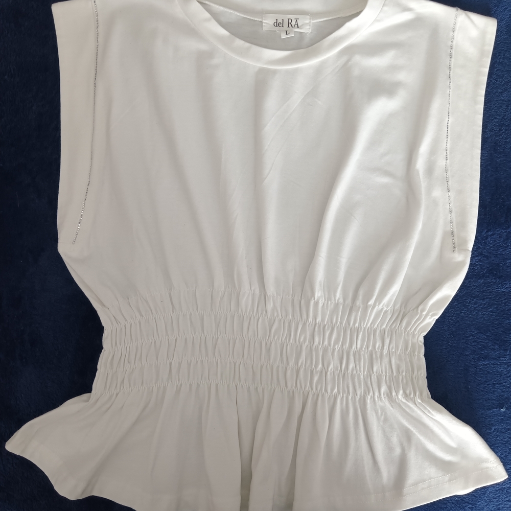 White Gathered Waist Muscle Tee